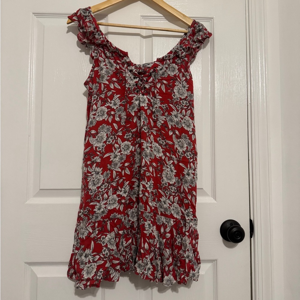 American Eagle Floral Off-Shoulder Red Dress